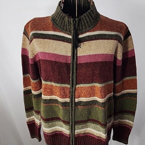 Autumn Hues Zippered Striped Cardigan Sweater Size S - Picture 2 of 7